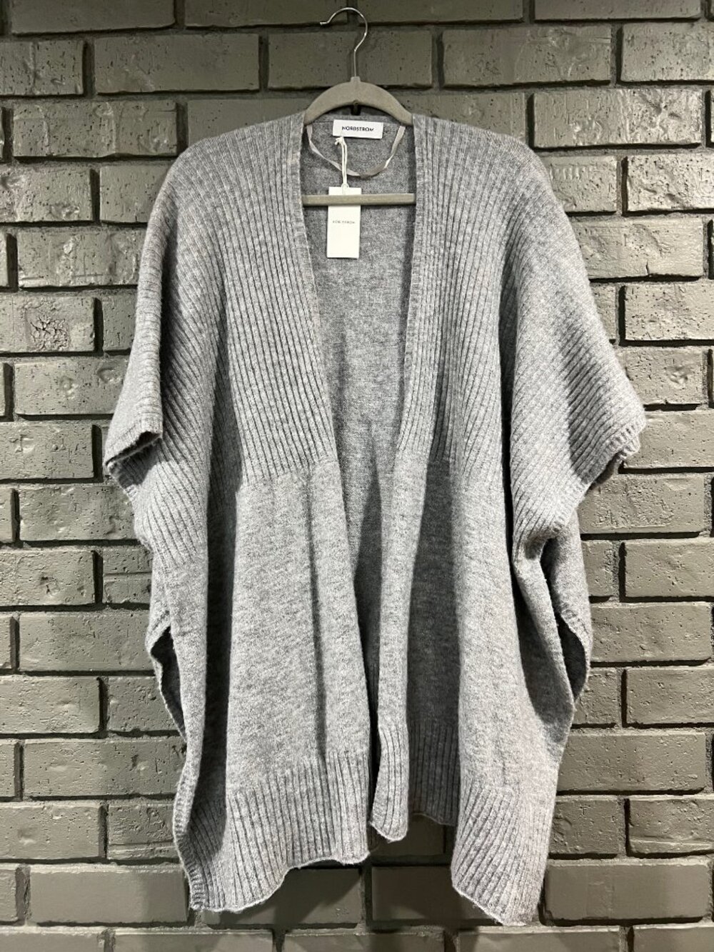 Nordstrom Ribbed Stretch Recycled Polyester Ruana/Sweater Size One size Gray